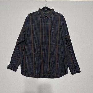 Tommy Bahama Mens XL Silk Button Down Shirt Long Sleeve Plaid Brown Navy Blue